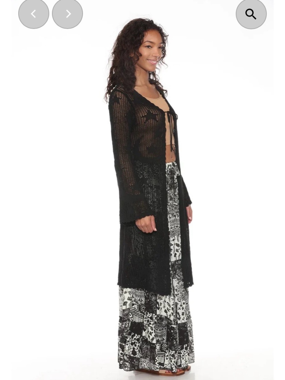 Celestial Black Open Crochet Tie-Front Long Cardigan